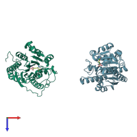 PDB entry 1hq5 coloured by chain, top view.