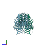 PDB entry 1hqa coloured by chain, side view.