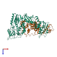 PDB entry 1hqe coloured by chain, top view.