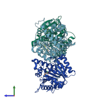 PDB entry 1hqg coloured by chain, side view.