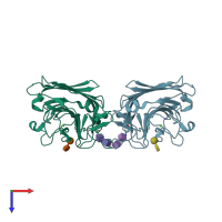 PDB entry 1hql coloured by chain, top view.