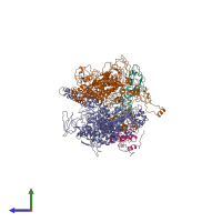 PDB entry 1hqm coloured by chain, side view.