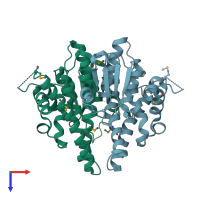 PDB entry 1hqo coloured by chain, top view.