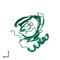 PDB entry 1hqp coloured by chain, side view.