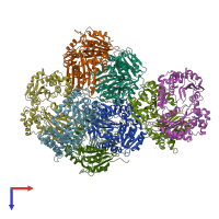 PDB entry 1hr6 coloured by chain, top view.