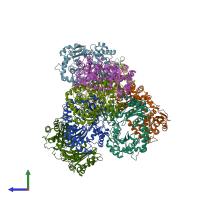 PDB entry 1hr7 coloured by chain, side view.