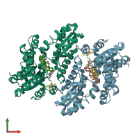 PDB entry 1hrk coloured by chain, front view.