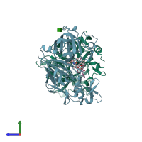 PDB entry 1hrn coloured by chain, side view.