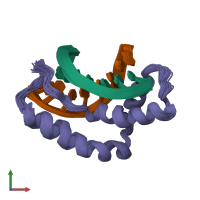 PDB entry 1hrz coloured by chain, ensemble of 35 models, front view.