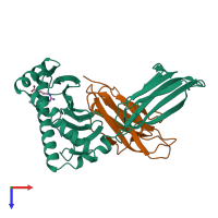 PDB entry 1hsb coloured by chain, top view.