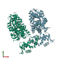 PDB entry 1hsj coloured by chain, front view.