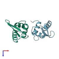 PDB entry 1hst coloured by chain, top view.