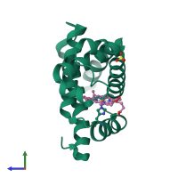PDB entry 1hsy coloured by chain, side view.