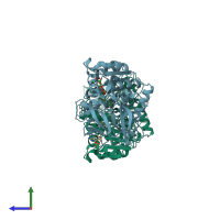PDB entry 1hsz coloured by chain, side view.