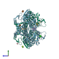 PDB entry 1ht8 coloured by chain, side view.