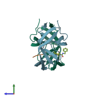 PDB entry 1hte coloured by chain, side view.
