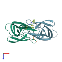 PDB entry 1hte coloured by chain, top view.