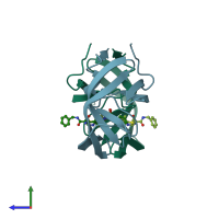 PDB entry 1htf coloured by chain, side view.