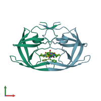 PDB entry 1htg coloured by chain, front view.