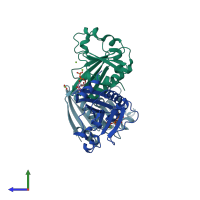 PDB entry 1htw coloured by chain, side view.
