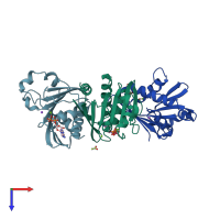 PDB entry 1htw coloured by chain, top view.