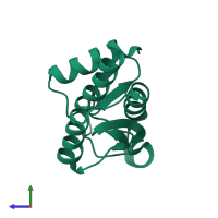 PDB entry 1huf coloured by chain, side view.
