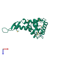 PDB 1hus coloured by chain and viewed from the top.