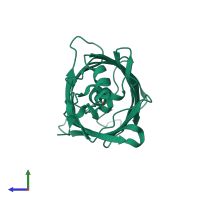 PDB entry 1huy coloured by chain, side view.