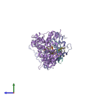 PDB entry 1huz coloured by chain, side view.