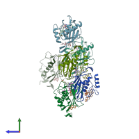 PDB entry 1hv5 coloured by chain, side view.
