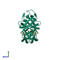 PDB entry 1hvc coloured by chain, side view.
