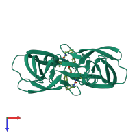 PDB entry 1hvc coloured by chain, top view.
