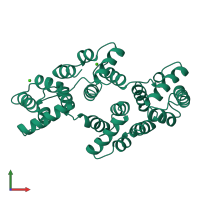 PDB entry 1hvd coloured by chain, front view.