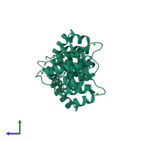 PDB entry 1hve coloured by chain, side view.