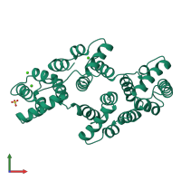 PDB entry 1hvf coloured by chain, front view.