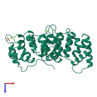 PDB entry 1hvf coloured by chain, top view.