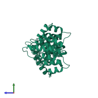 PDB entry 1hvg coloured by chain, side view.