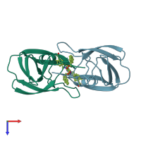 PDB entry 1hvh coloured by chain, top view.