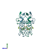 PDB entry 1hvk coloured by chain, side view.