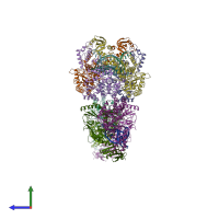 PDB entry 1hvu coloured by chain, side view.