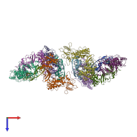 PDB entry 1hvu coloured by chain, top view.