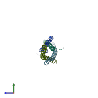 PDB entry 1hvv coloured by chain, side view.