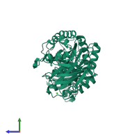 PDB entry 1hvx coloured by chain, side view.