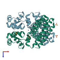 PDB entry 1hw1 coloured by chain, top view.