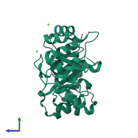 PDB entry 1hw6 coloured by chain, side view.