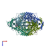 PDB entry 1hw8 coloured by chain, top view.
