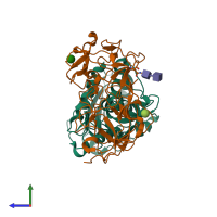PDB entry 1hwn coloured by chain, side view.