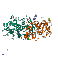 PDB entry 1hwn coloured by chain, top view.