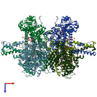 PDB entry 1hwy coloured by chain, top view.