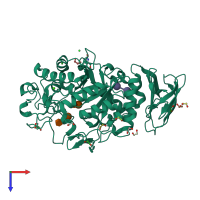 PDB entry 1hx0 coloured by chain, top view.